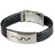Bracelet cuir noir  tressé large avec plaque serpent - REN223N