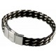 Bracelet Cuir noir et fils de cuivre couleur Argent - REN147
