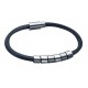 Bracelet NOIR POLICE SIXPACK cuir et acier
